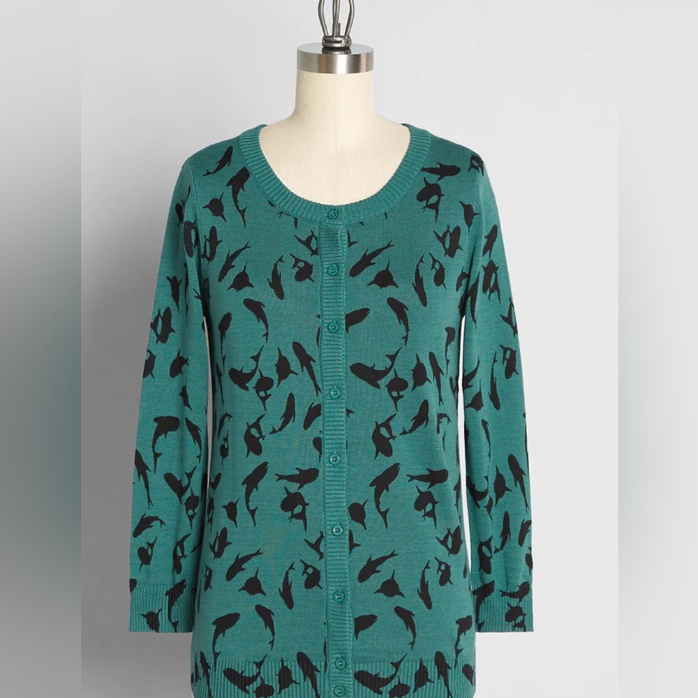 EUC ModCloth “Totally Sharkastic”Teal and Black Cardigan - XL